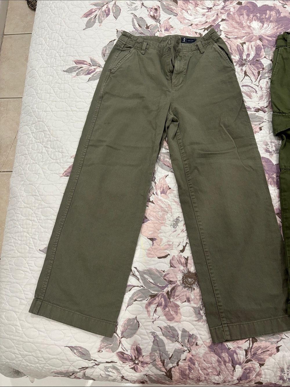 Two Olive Green Cargo & Wide-Leg Pants - Casual Utility Styles - Picture 2 of 7